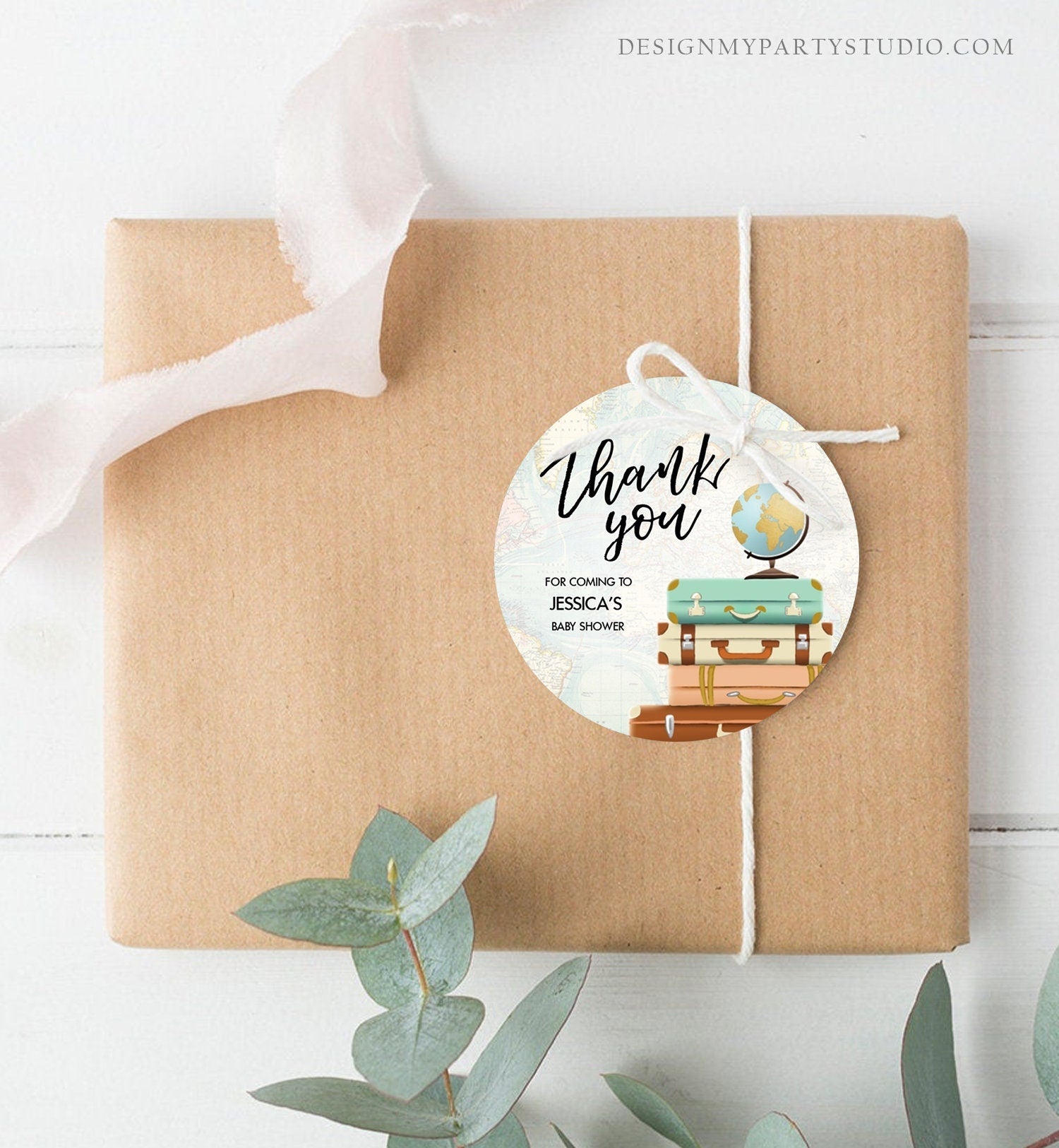 Editable Travel Thank You Tag Adventure Bridal Shower Favor Labels Adventure Round Stickers Suitcases Download Corjl Template PRINTABLE 0263