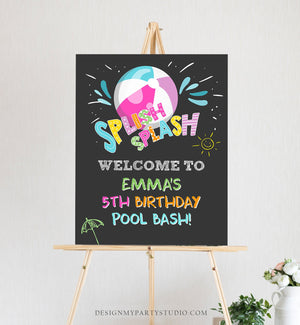 Editable Pool Party Welcome Sign Pool Party Birthday Beach Ball Pool Bash Girl Welcome Splish Splash Printable Welcome Template Corjl 0169