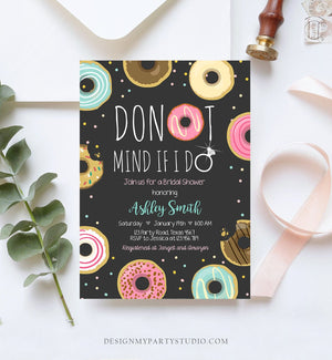 Editable Donut Mind If I Do Bridal Shower Invitation Sweet Pink Teal Ring Doughnut Donut and Diamonds Coed Joined Shower Corjl Template 0050