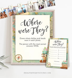 Editable Where were They Bridal Shower Game Wedding Shower Activity Travel Adventure Bride and Groom World Map Template PRINTABLE Corjl 0044