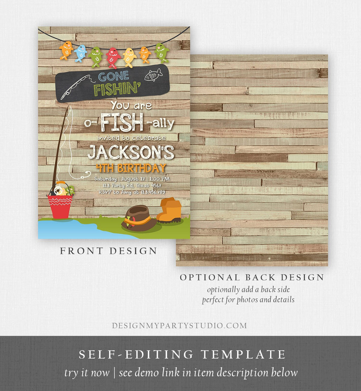 Editable Fishing Birthday Invitation Boy o-Fish-Ally Reeling the Big One Gone Fishing Fishin Digital Download Corjl Template Printable 0080