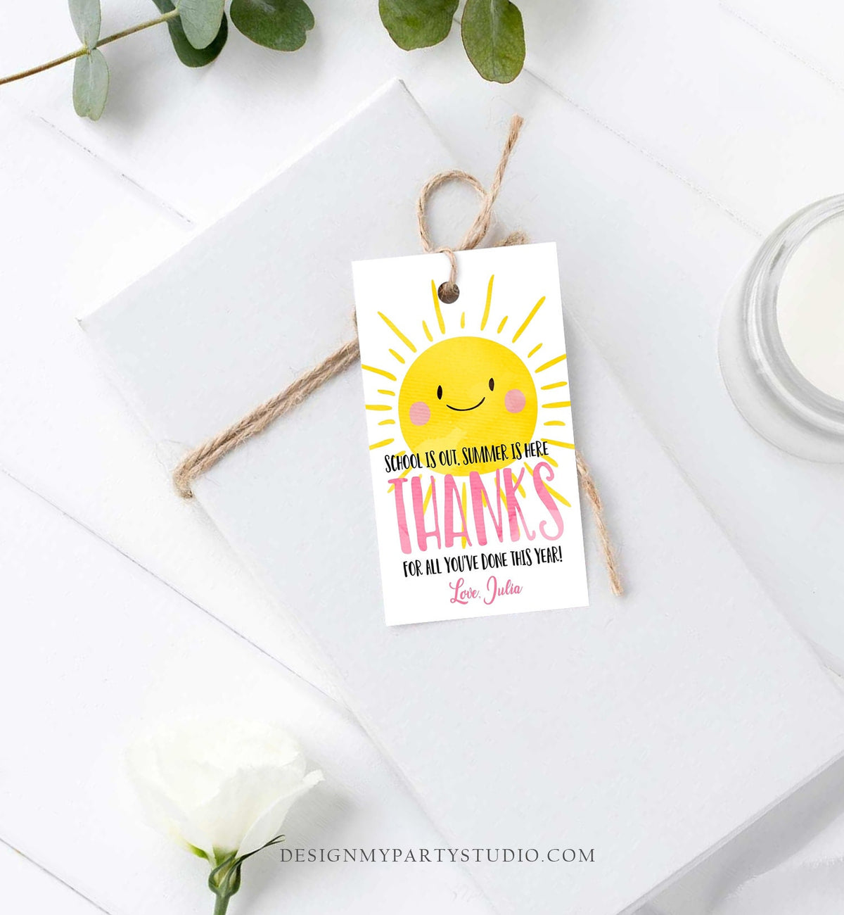 Editable Teacher Appreciation Gift Tags Sunshine Thank You Tag Schools Out Summer End of Year Tag Digital Template Printable 0141 0464