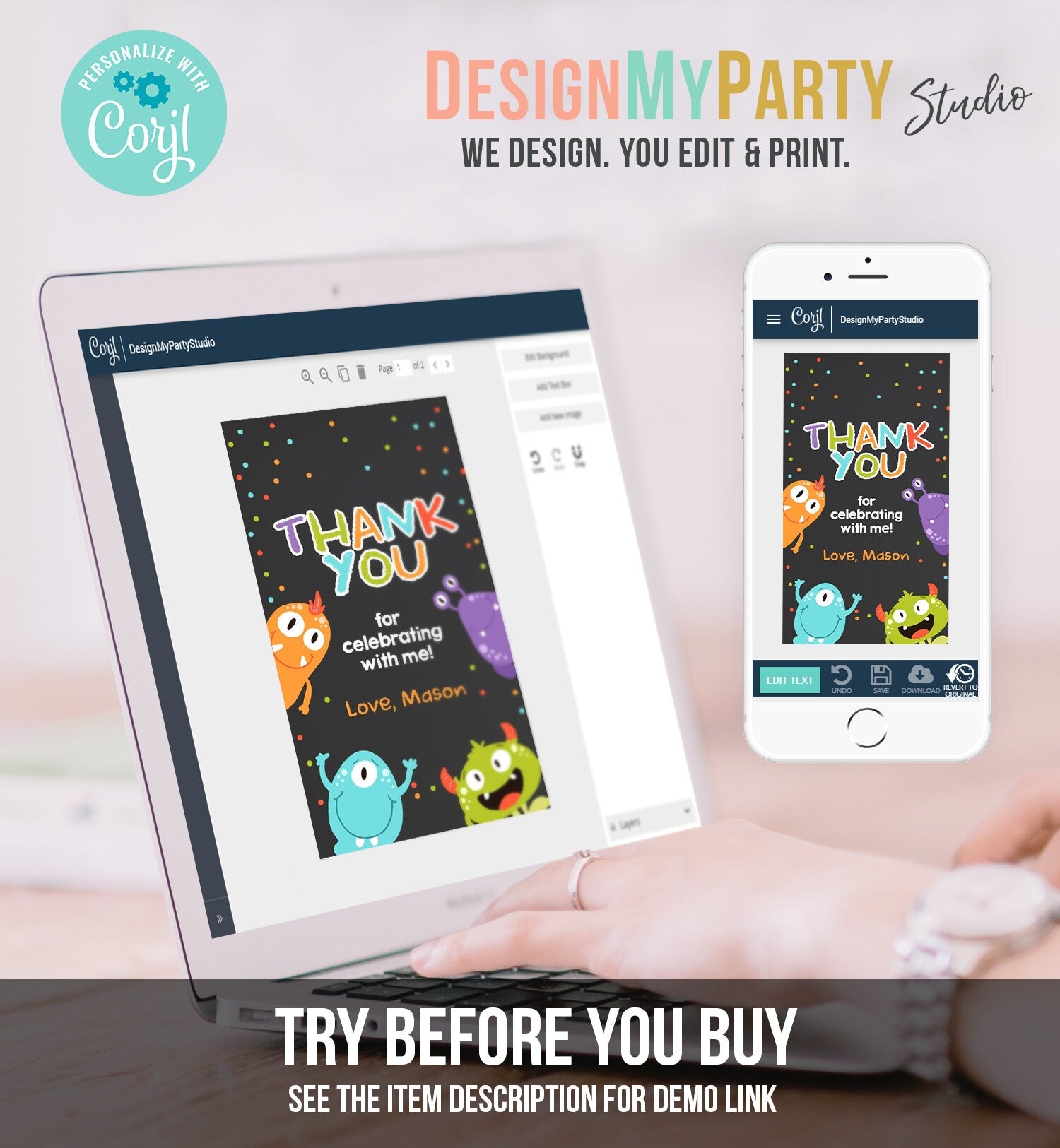 Editable Little Monster Favor Tags Monsters Birthday Thank You Tag Monster Bash Boy Monster Party Decor Girl Digital Template Printable 0058