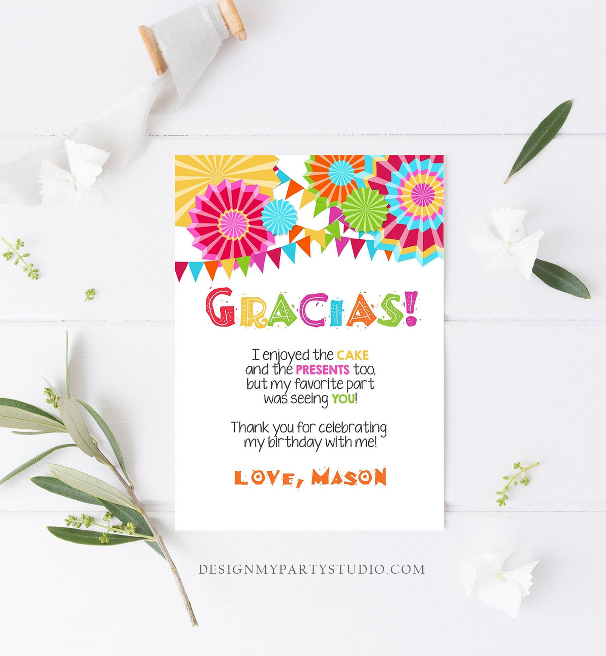 Editable Fiesta Gracias Thank You Card Mexican Birthday Party Baby Shower Graduation Note Digital Download Template Printable 0045