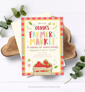 Editable Farmers Market Birthday Invitation Strawberry Home Grown Veggies Farm Fruits Market Download Printable Invite Template Corjl 0223