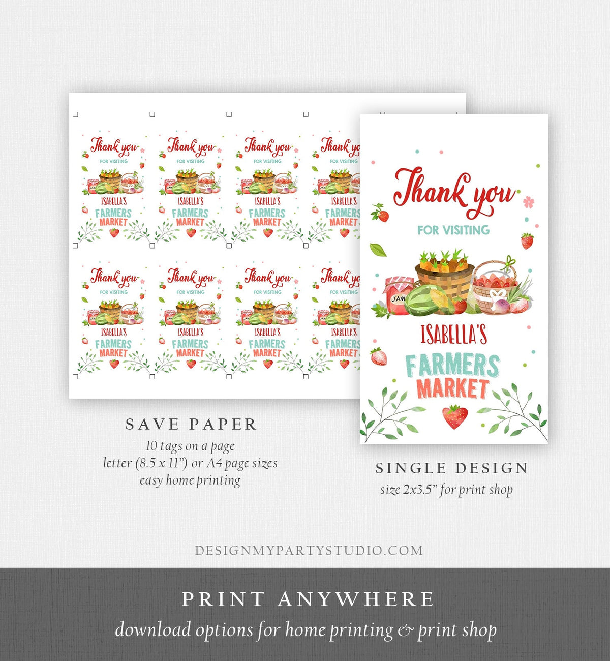 Editable Farmers Market Favor Tags Farmers Market Birthday Thank you Labels Garden Gift tags Shower Seed Tags Template PRINTABLE Corjl 0144