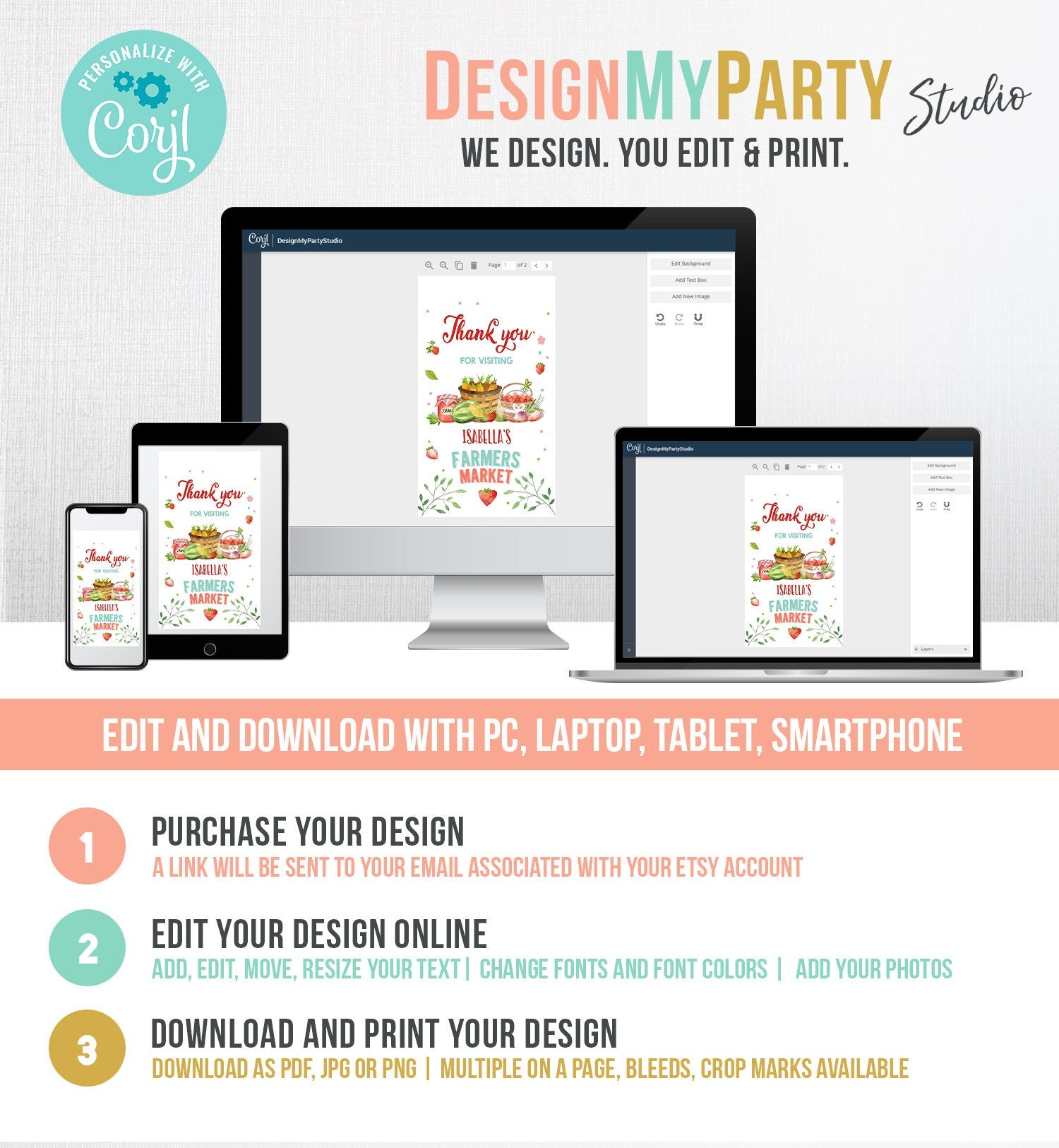 Editable Farmers Market Favor Tags Farmers Market Birthday Thank you Labels Garden Gift tags Shower Seed Tags Template PRINTABLE Corjl 0144