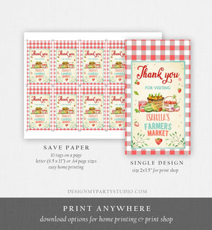 Editable Farmers Market Favor Tags Farmers Market Birthday Thank you Labels Garden Gift tags Shower Gingham Template PRINTABLE Corjl 0144