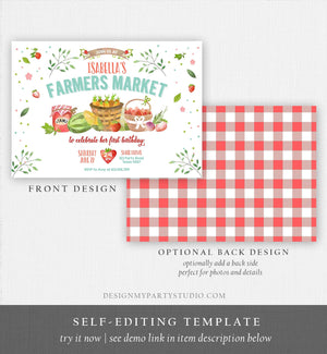 Editable Farmers Market Birthday Invitation Strawberry Farm Party Fruits Market Home Grown Download Printable Invitation Template Corjl 0144