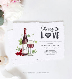 Editable Wine Bridal Shower Invitation Rustic Winery Cheers To Love Country Wine Tasting Couples Download Corjl Template Printable 0234
