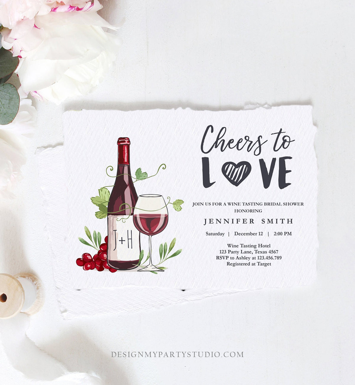 Editable Wine Bridal Shower Invitation Rustic Winery Cheers To Love Country Wine Tasting Couples Digital Download Template Printable 0234