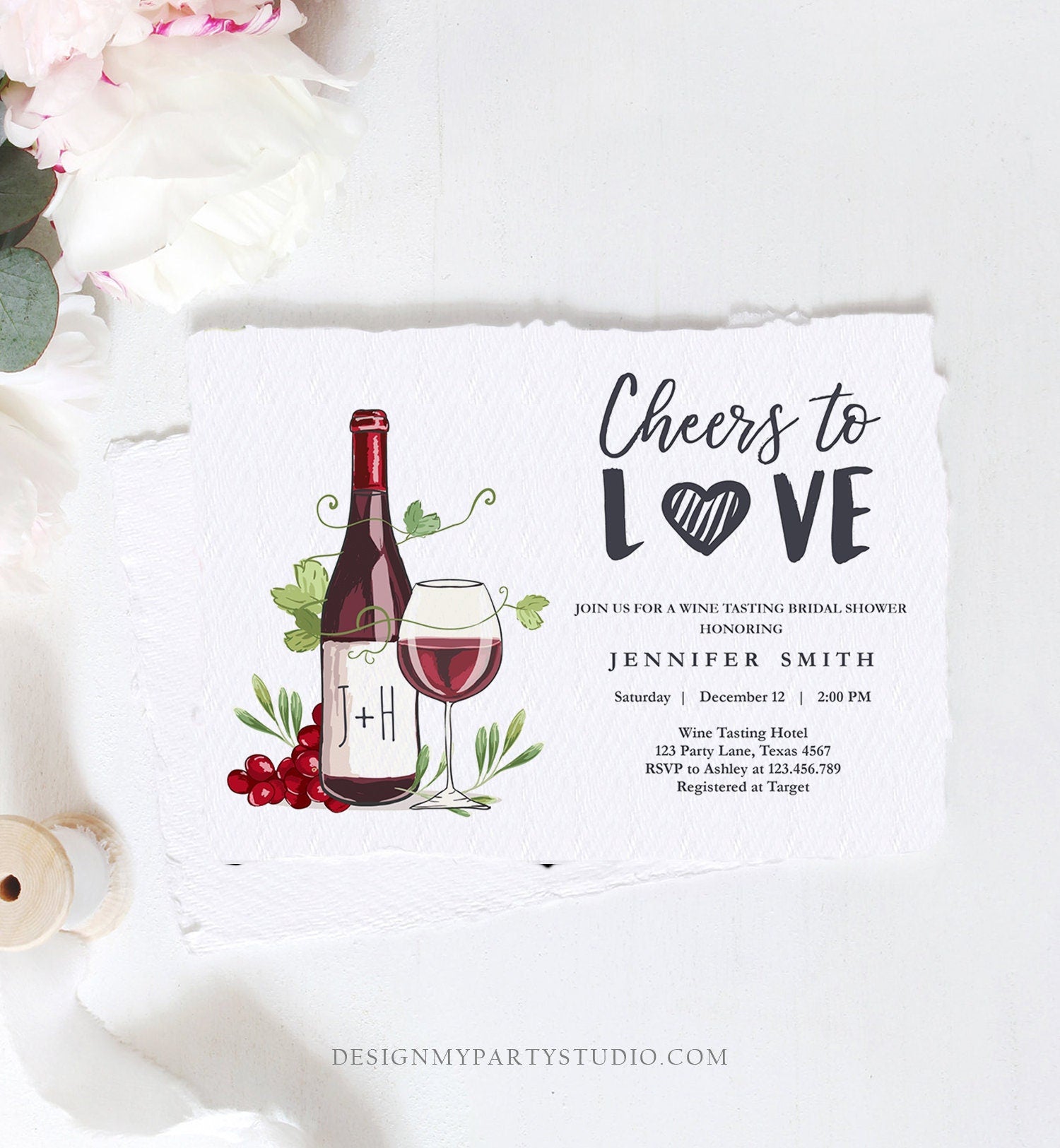 Editable Wine Bridal Shower Invitation Rustic Winery Cheers To Love Country Wine Tasting Couples Digital Download Template Printable 0234
