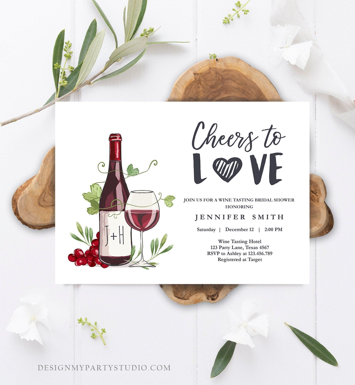 Editable Wine Bridal Shower Invitation Rustic Winery Cheers To Love Country Wine Tasting Couples Digital Download Template Printable 0234