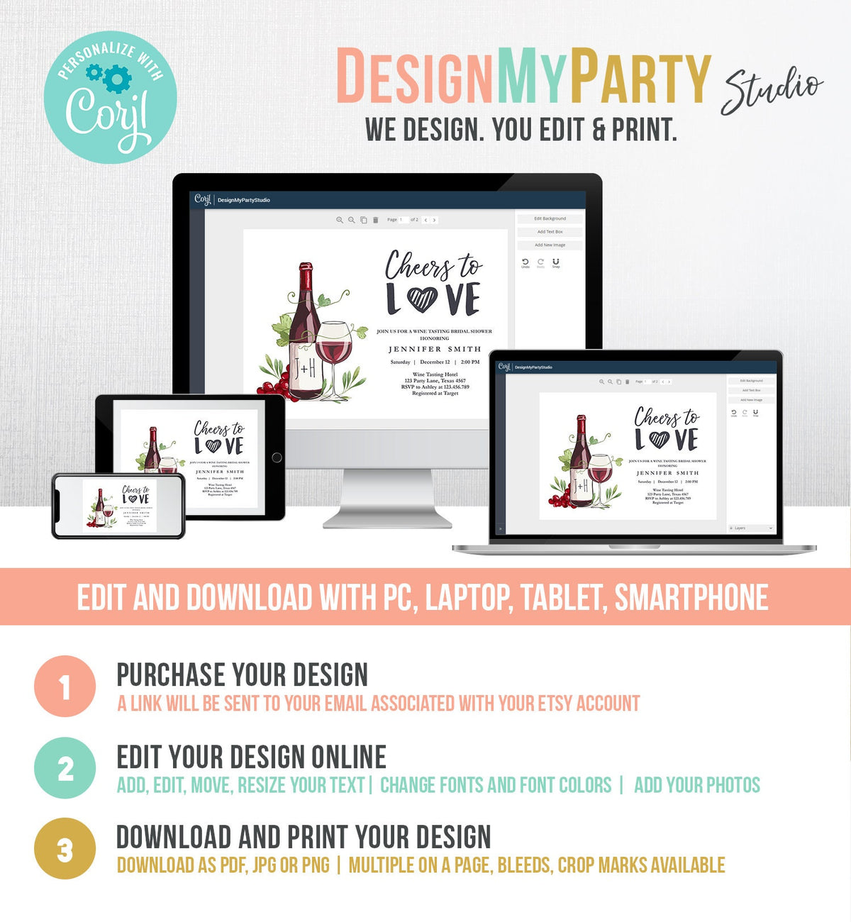 Editable Wine Bridal Shower Invitation Rustic Winery Cheers To Love Country Wine Tasting Couples Digital Download Template Printable 0234