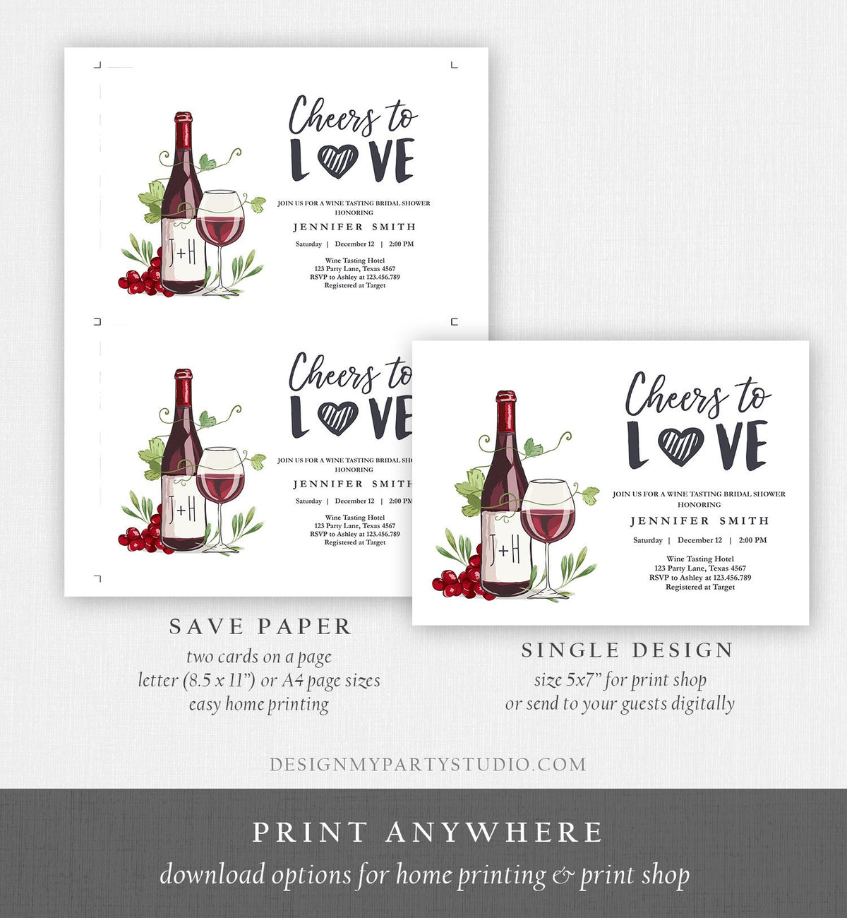 Editable Wine Bridal Shower Invitation Rustic Winery Cheers To Love Country Wine Tasting Couples Digital Download Template Printable 0234