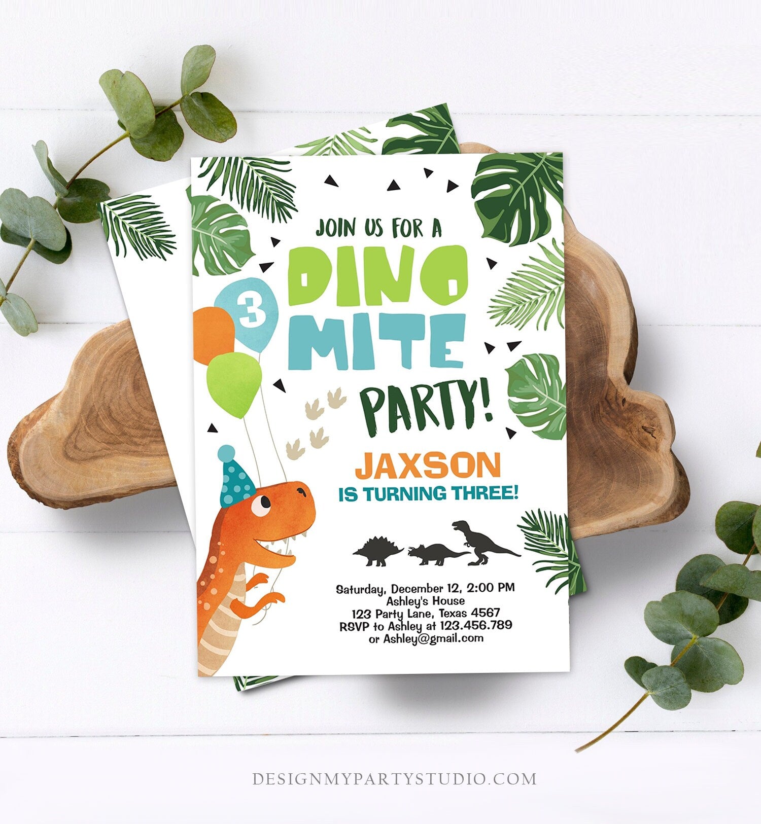 Editable Dinosaur Birthday Invitation Dino mite T-Rex Dig Party Prehistoric Boy Dino Fossil Download Printable Invite Template Corjl 0074