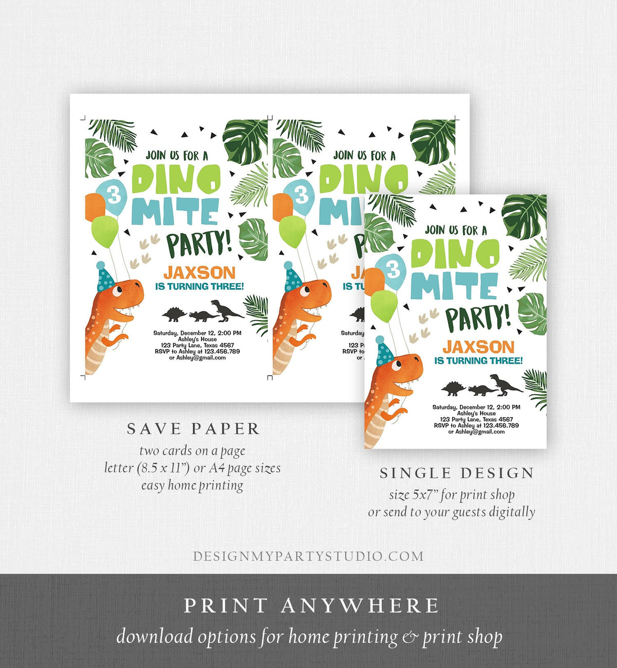 Editable Dinosaur Birthday Invitation Dino mite T-Rex Dig Party Prehistoric Boy Dino Fossil Digital Download Evite Template Printable 0074