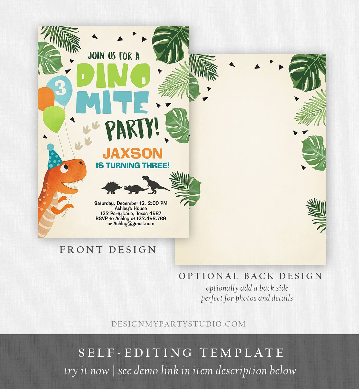 Editable Dinosaur Birthday Invitation Dino Mite T-Rex Dig Party Prehistoric Boy Dino Fossil Digital Download Evite Template Printable 0074