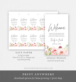 Editable Welcome Favor Tag Botanical Flowers Thank You Tags Bridal Shower Wedding Pink Flowers Foliage Peony Corjl Template Printable 0167