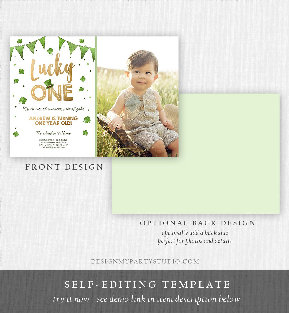 Editable St. Patrick&#39;s Day Birthday Invitation Shamrock Clover St Patricks day Birthday Lucky One Digital Download Template Printable 0115