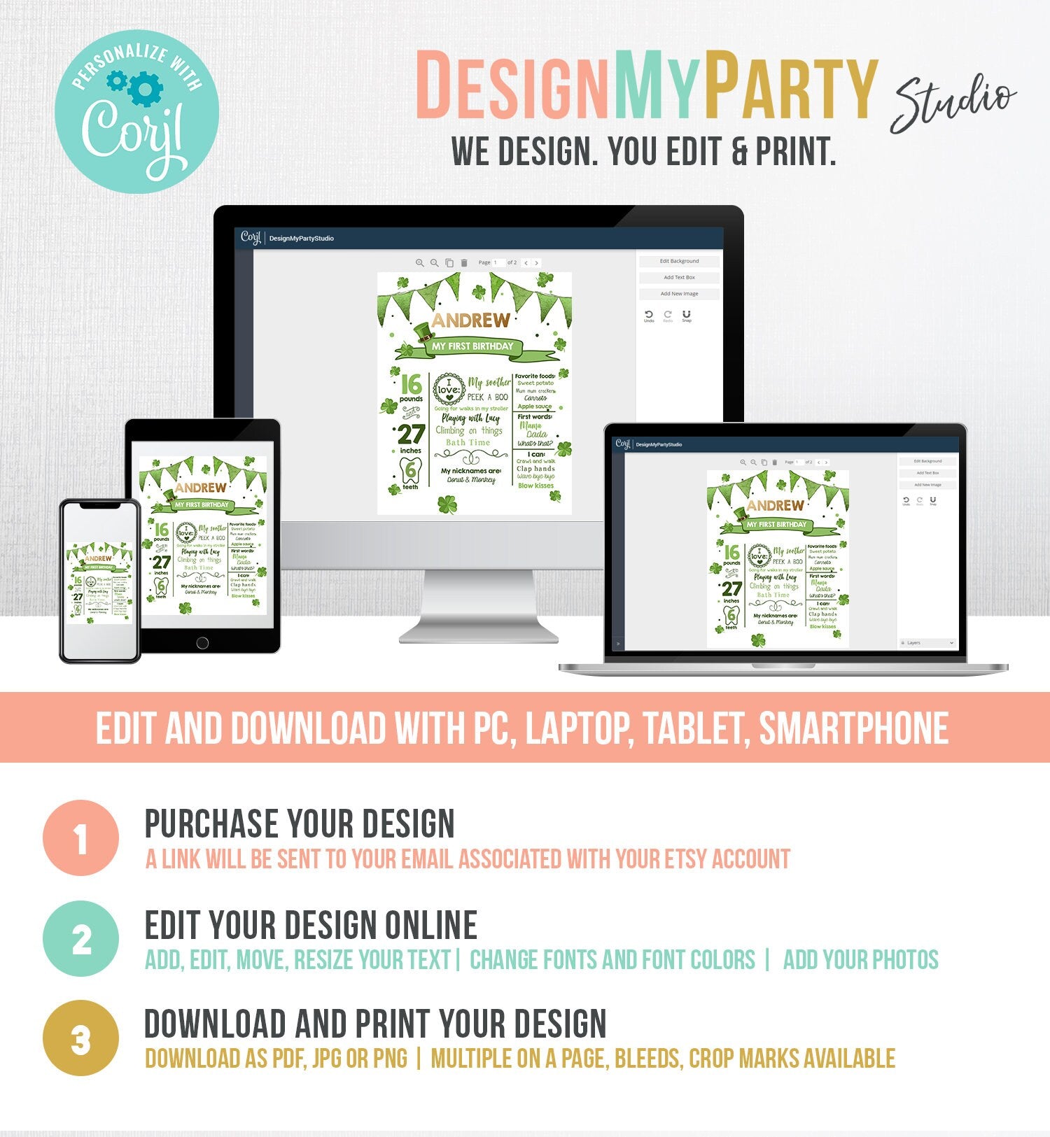 Editable St Patricks Day Milestones Sign Lucky 1sr Birthday Sign Shamrock 1st Birthday Gold Green Clover Digital Template Printable 0115