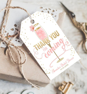 Editable Brunch and Bubbly Thank you tags Bubbly Bridal shower favor tags Pink Gold Floral printable Tag Template PRINTABLE Corjl 0150