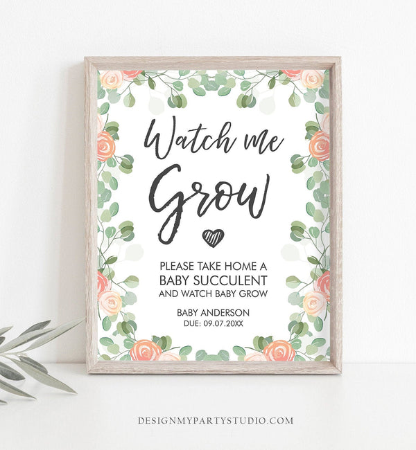 watch me grow succulent tags printable Editable Watch Me Grow Baby Shower Favor Watch Me Grow Sign Favor Sign