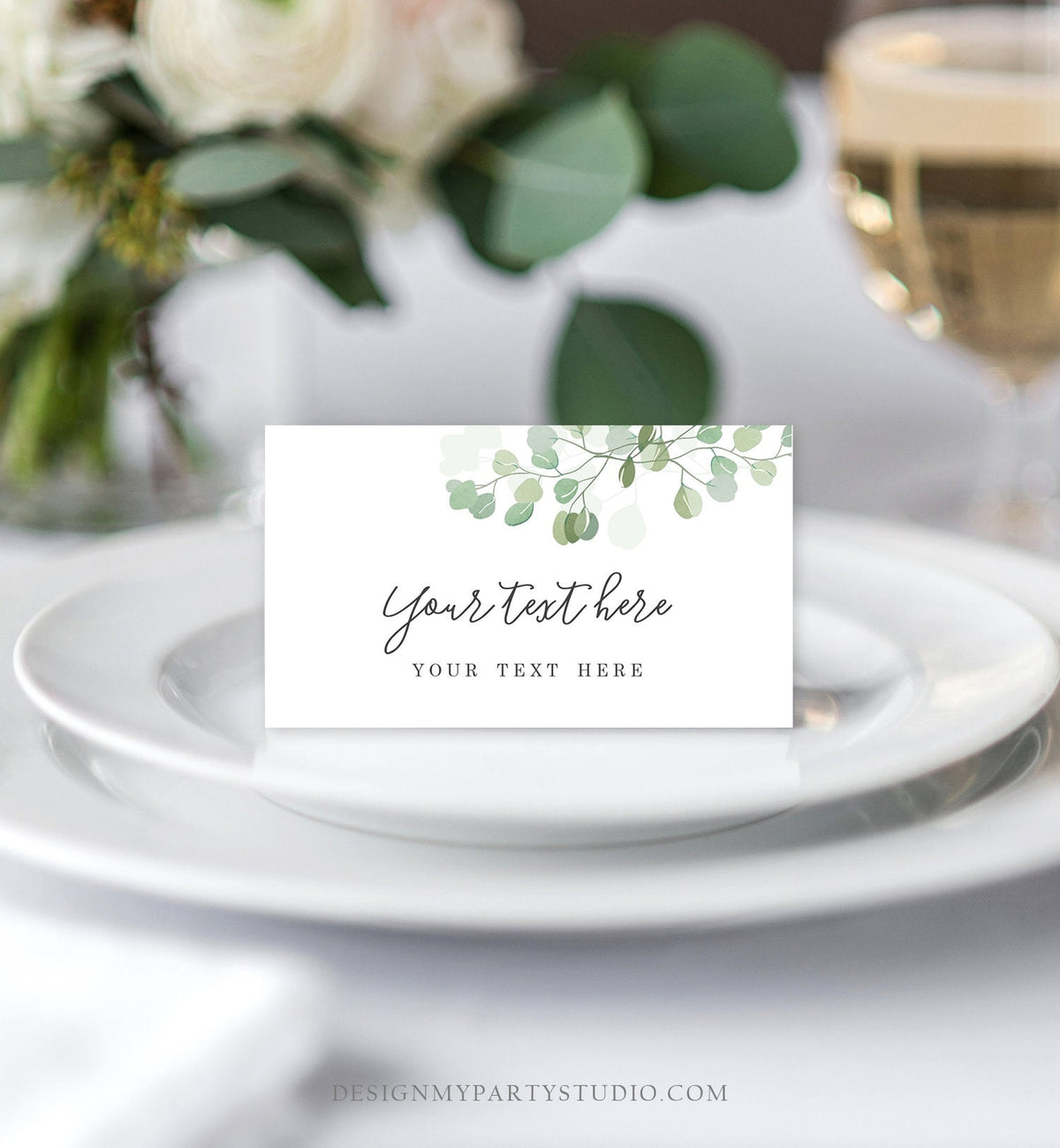 Editable Eucalyptus Place Card Wedding Tent Card Folding Name Card Greenery Foliage Seating Card Rustic Boho Digital Template Printable 0029