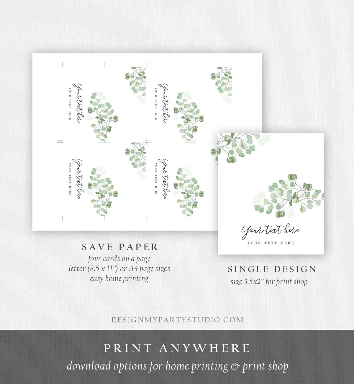 Editable Eucalyptus Place Card Wedding Tent Card Folding Name Card Greenery Foliage Seating Card Rustic Boho Digital Template Printable 0029