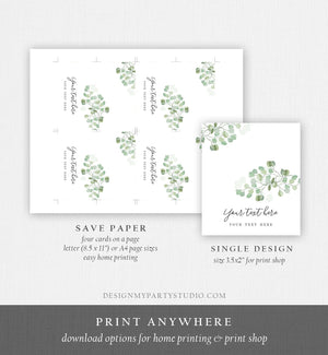 Editable Eucalyptus Place Card Wedding Tent Card Folding Name Card Greenery Foliage Seating Card Rustic Boho Printable Template Corjl 0029