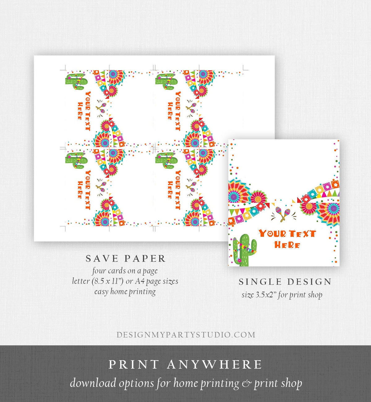 Editable Fiesta Cactus Food Labels Fiesta Party Place Card Tent Card Birthday Baby Shower Mexican Fiesta Confetti Decor Corjl Template 0045