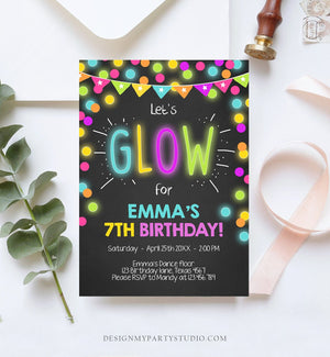 Editable Glow Birthday Invitation Glow Party Invite Neon Glow In The Dark Party Girls Teen Pink Download Printable Template Corjl 0310