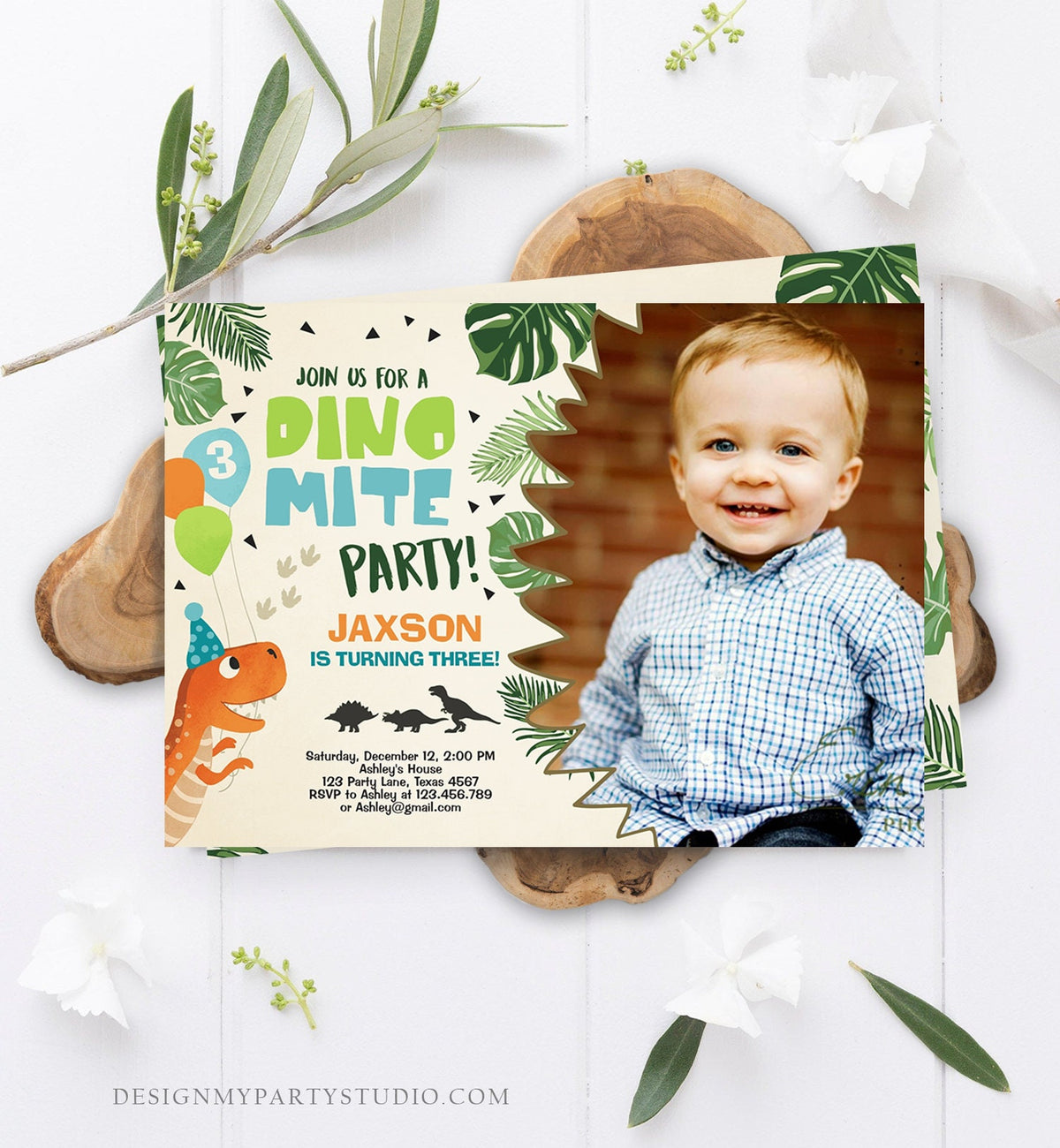 Editable Dinosaur Birthday Invitation Dino mite T-Rex Dig Party Prehistoric Boy Dino Fossil Download Printable Invite Template Corjl 0074
