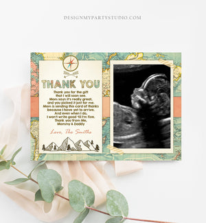 Editable Adventure Thank you note Baby shower Traveling Thank you Rustic World Map Travel Journey Mountains Template Download Corjl 0044