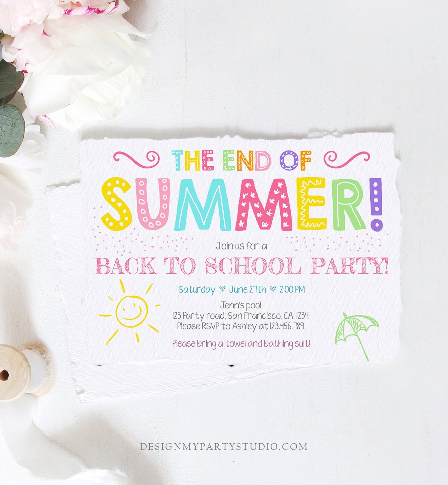 Editable End Of The Summer Pool Party Invitation Back to School Splish Splash Birthday Swimming Download Corjl Template Printable 0156