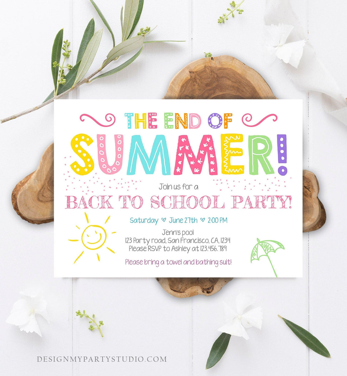 Editable End Of The Summer Pool Party Invitation Back to School Splish Splash Birthday Swimming Download Corjl Template Printable 0156