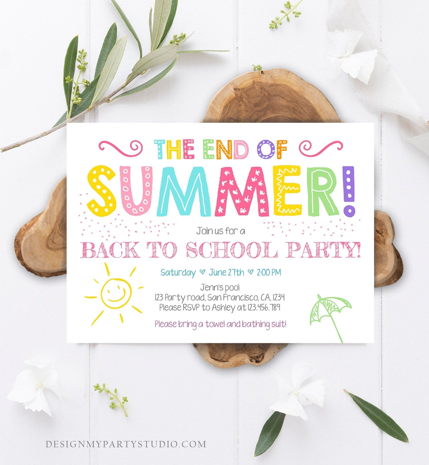 Editable End Of The Summer Pool Party Invitation Back to School Splish Splash Birthday Swimming Download Corjl Template Printable 0156