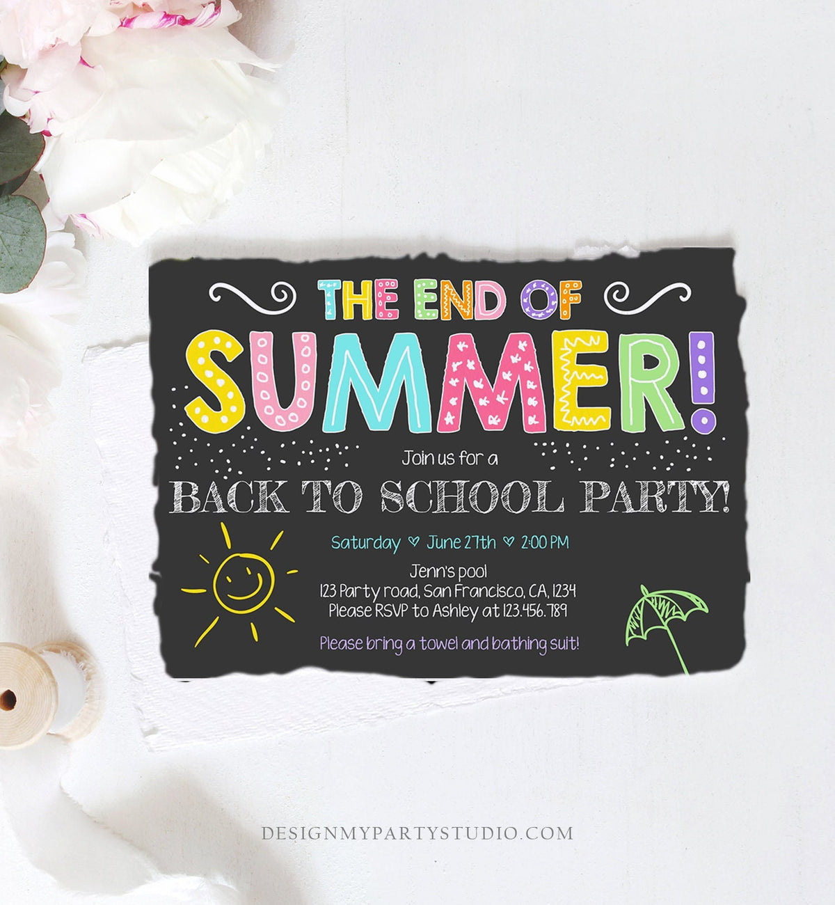 Editable End Of The Summer Pool Party Invitation Back to School Splish Splash Birthday Swimming Download Corjl Template Printable 0156