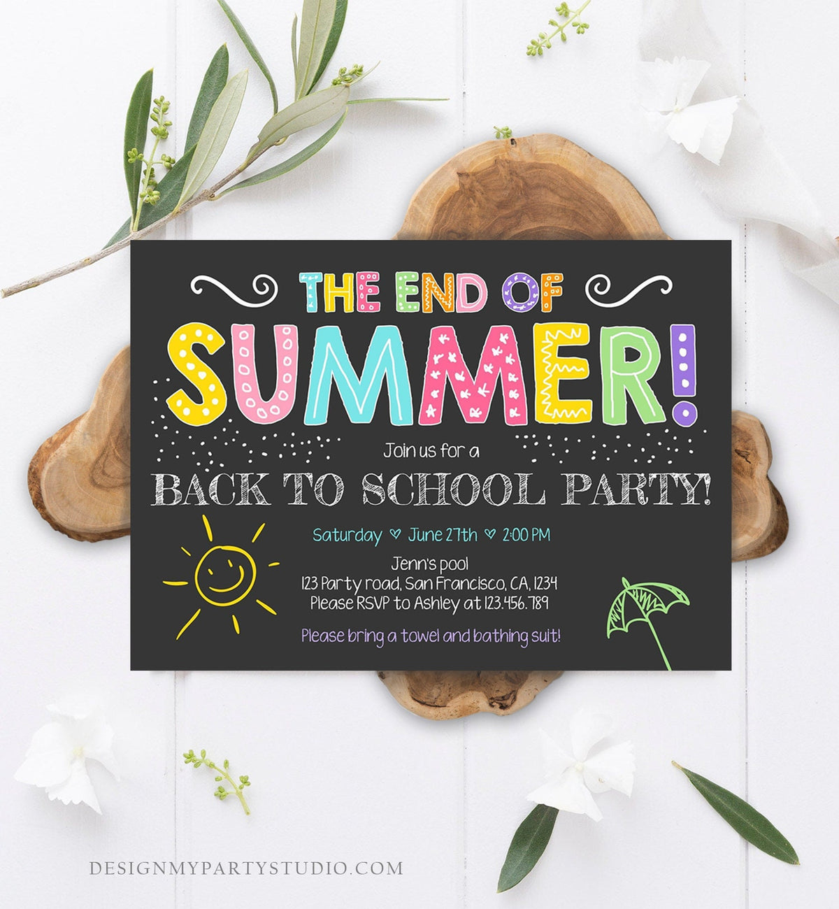 Editable End Of The Summer Pool Party Invitation Back to School Splish Splash Birthday Swimming Download Corjl Template Printable 0156