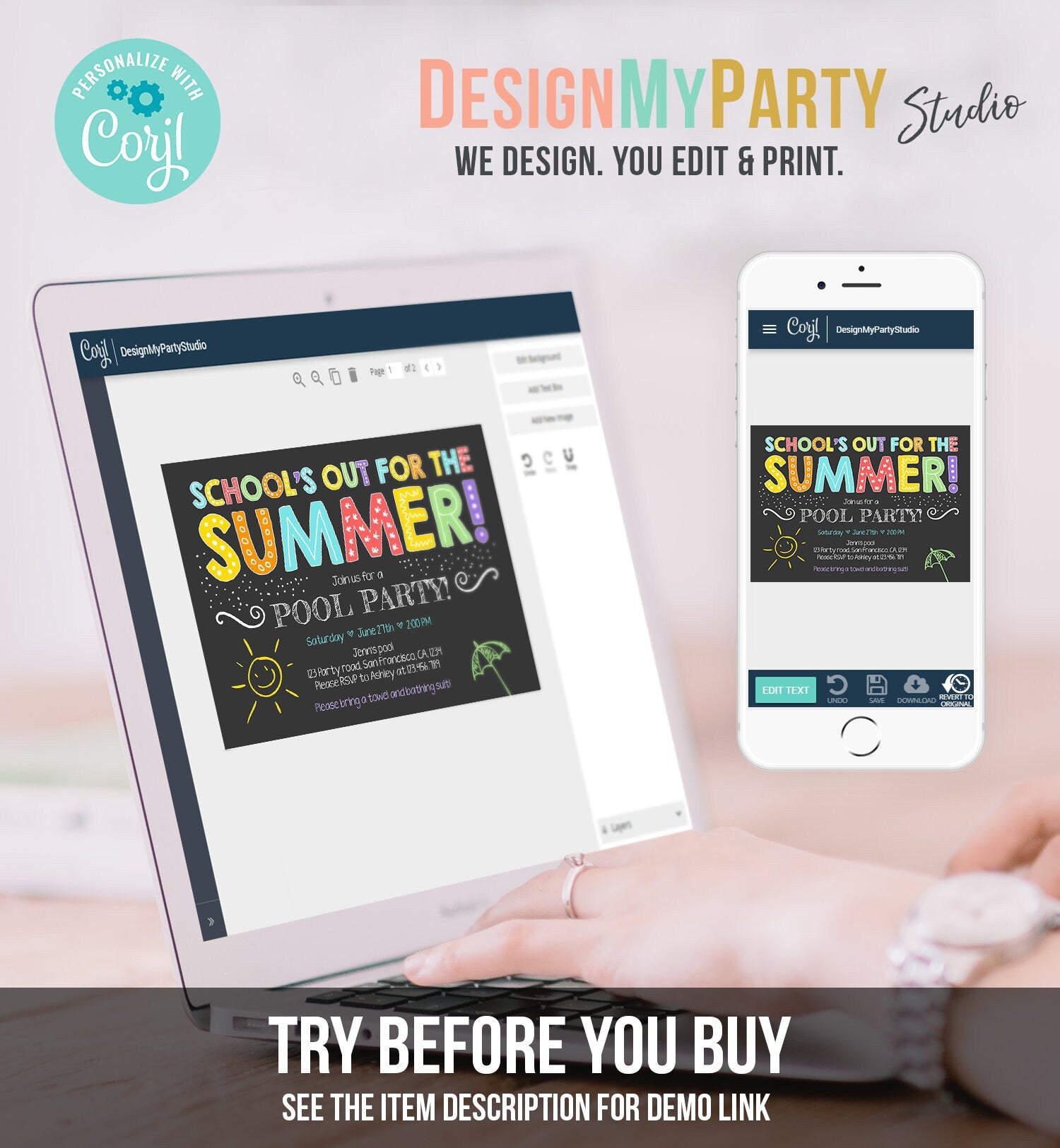 Editable School's Out For The Summer Pool Party Invitation Boy Girl Splish Splash Birthday Swimming Download Template Printable 0156