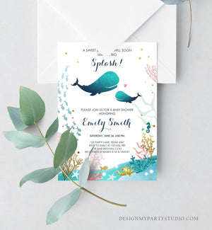 Editable Baby Shower Invitation Nautical Whale Baby Shower Invite Its a Boy Ocean Ahoy Watercolor Download Printable Template Corjl 0118