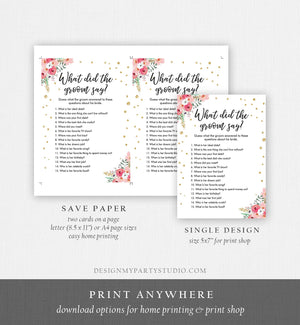 Editable What Did The Groom Say About His Bride Game Bridal Shower Game Pink Floral Gold Confetti Download Corjl Printable 0030 0318