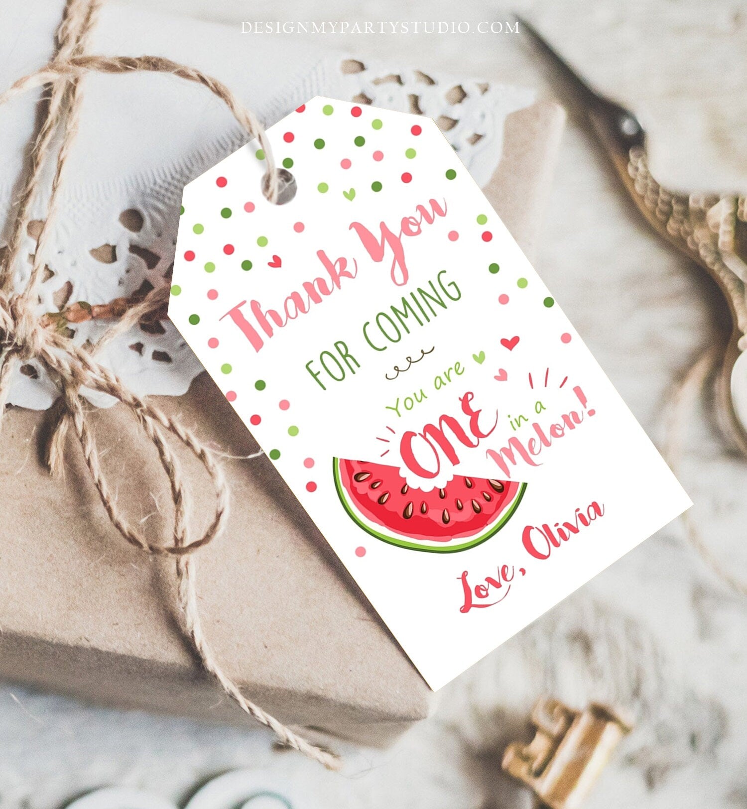 Editable One in a Melon Party Favor Tags Watermelon Birthday Thank You Tags Melon Party Summer Fruit Download Template PRINTABLE Corjl 0120