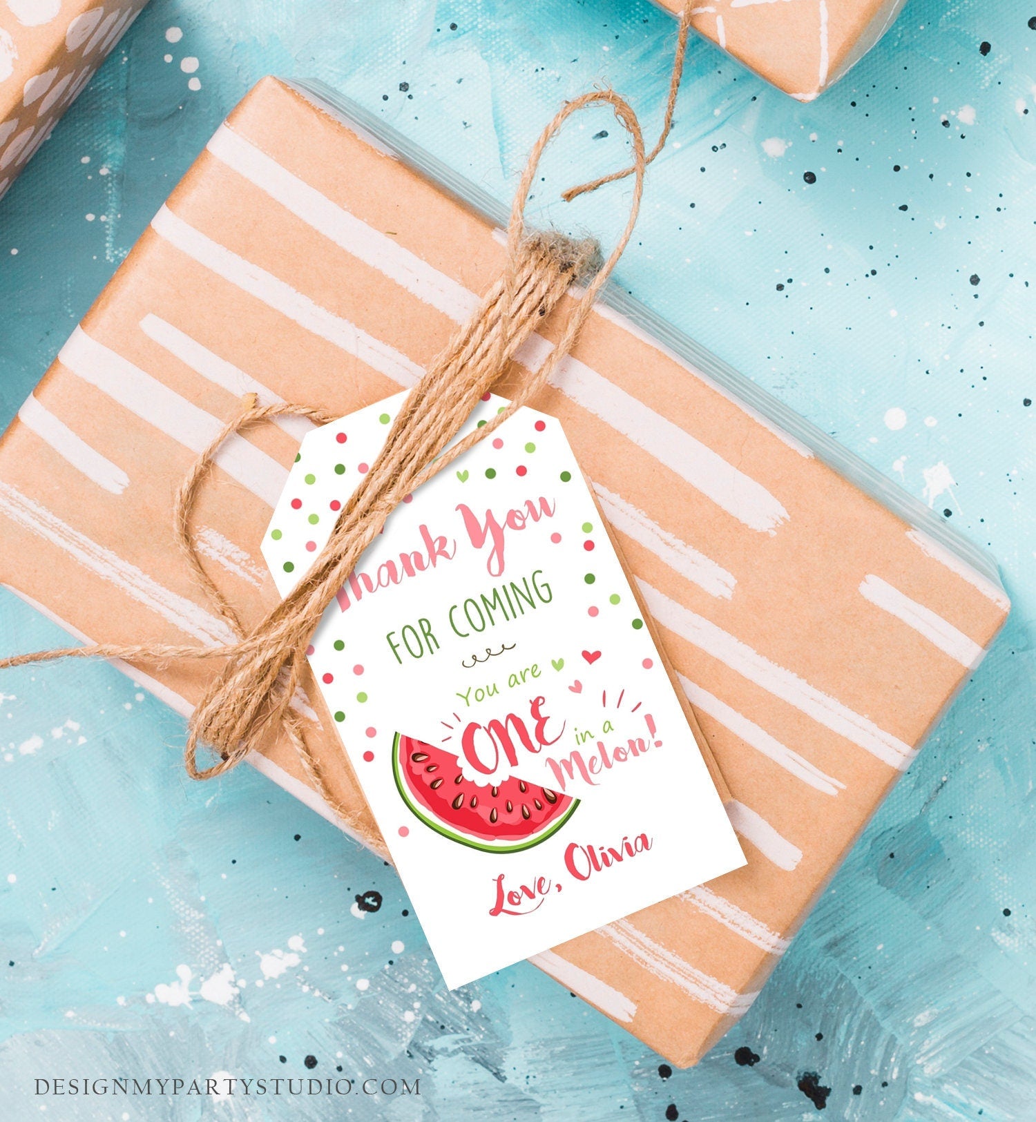 Editable One in a Melon Party Favor Tags Watermelon Birthday Thank You Tags Melon Party Summer Fruit Download Template PRINTABLE Corjl 0120