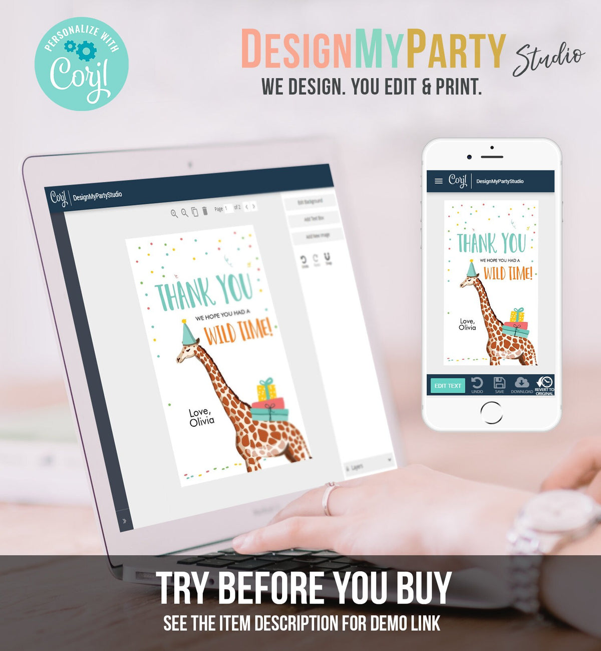 Editable Party Animals Favor Tags Safari Animals Wild One Thank Gift Tag Zoo Birthday Wild Time Giraffe Digital Template Printable 0142