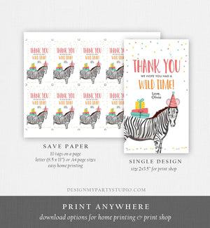 Editable Party Animals Favor tags Wild One Thank you tags Safari Animals Zoo Birthday Wild Time Gift tags Zebra Template Corjl 0142