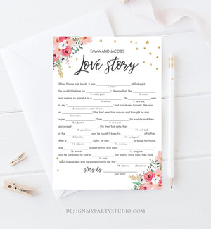 Editable Love Story Bridal Shower Game Funny Pink Floral Gold Confetti Shower Activity Wedding Foliage Download Corjl Template 0030 0318