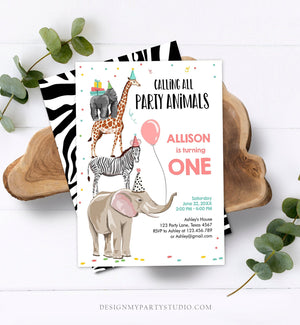 Editable Party Animals Birthday Invitation Wild One Animals Invitation Zoo Safari Animals Girl Download Printable Corjl Template 0142