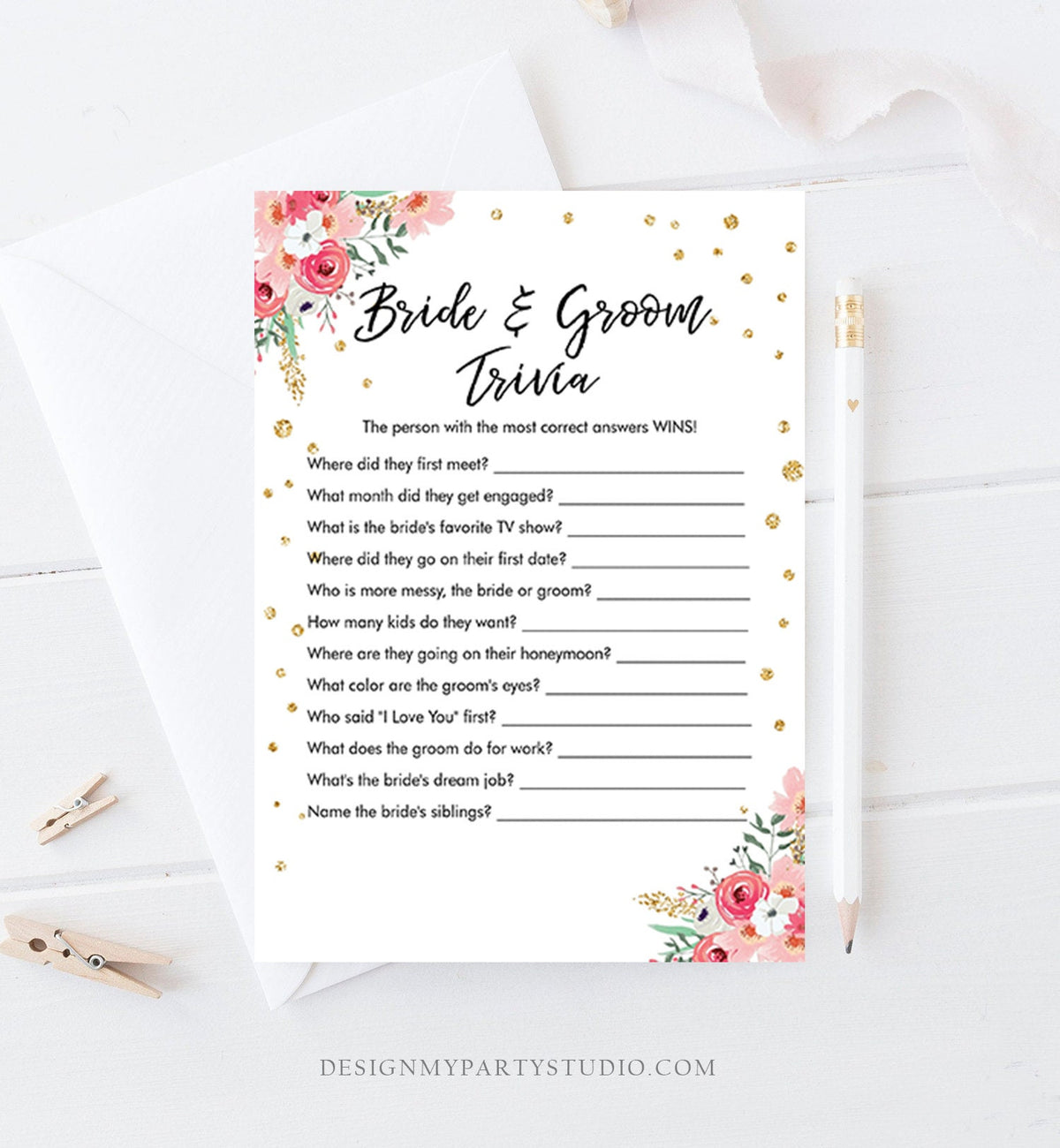 Editable Travel Adventure Floral Bridal Shower Games Bundle Wedding Shower Activity Pink Gold Confetti Digital Template Printable 0030 0318
