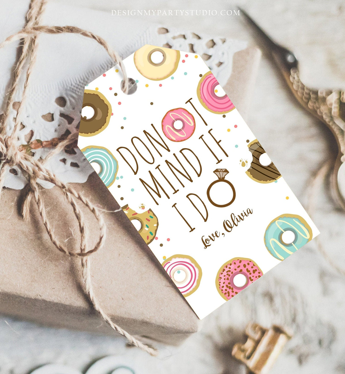 Editable Donut Mind if I Do Favor Tags Tags Donut Bridal Shower Thank you tags Doughnut Wedding Donut tags Template PRINTABLE Corjl 0050